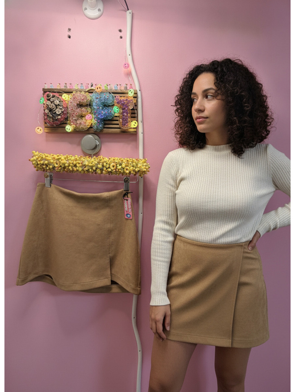 Deftduck Windsor Stylish Camel Faux Suede Mini Skirt